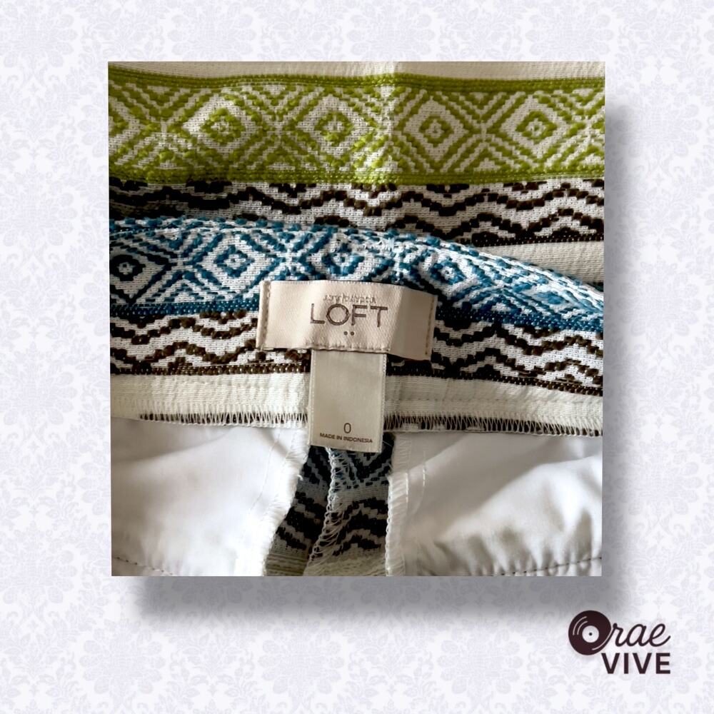 LOFT The Riviera Women's Short Size 0 Green Blue Boho Embroidery - Picture 3 of 3